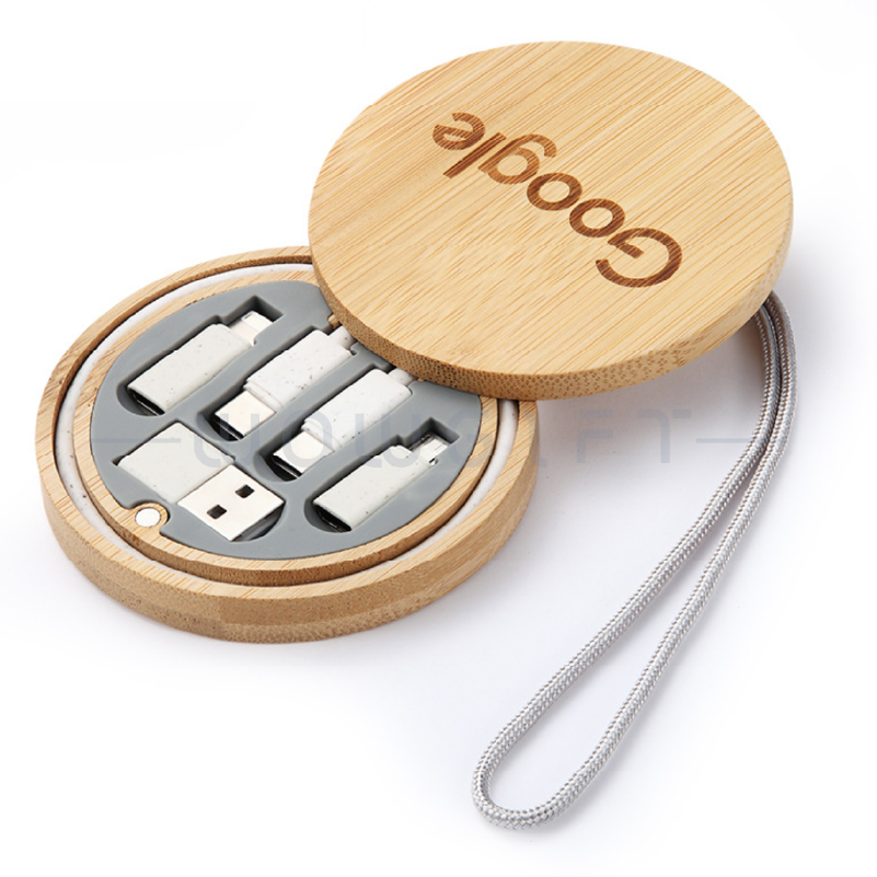 竹製六合一快充線．可收納圓盤設計