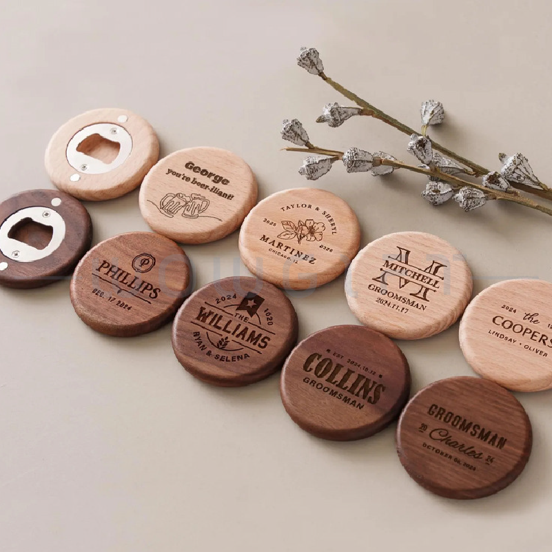 木質開瓶器客製．圓形磁吸啤酒開瓶器