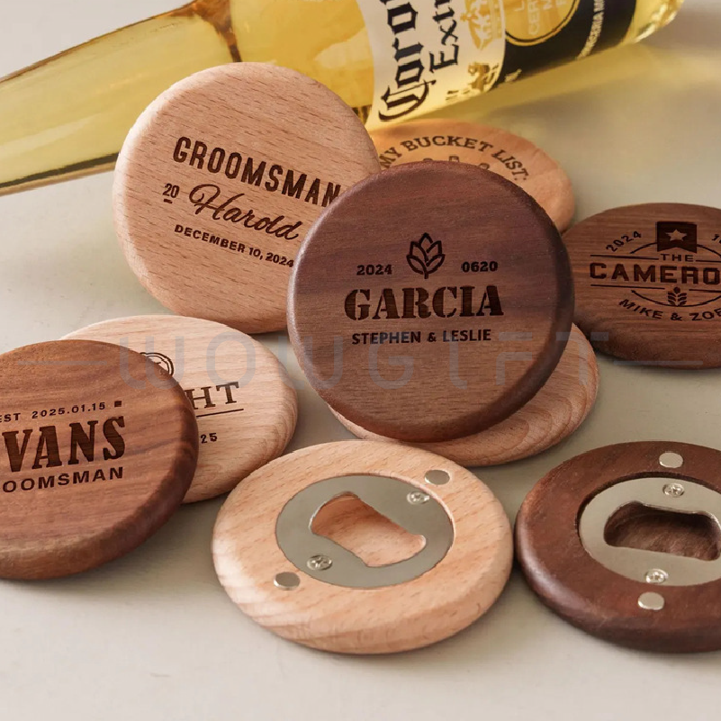 木質開瓶器客製．圓形磁吸啤酒開瓶器