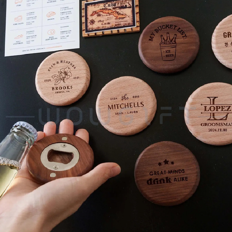 木質開瓶器客製．圓形磁吸啤酒開瓶器