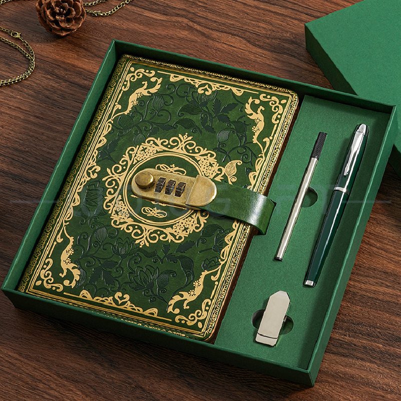 古典浮雕筆記本客製禮盒組，A5 手帳本＋金屬筆，企業年度禮／品牌活動贈品