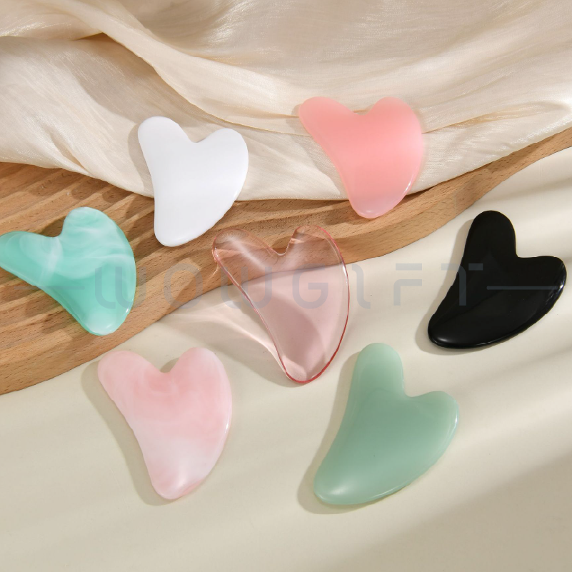 玉石美容滾輪刮痧套組客製．雙頭翡翠/粉晶/玉石按摩棒＋心形刮痧板