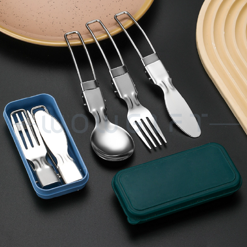 小麥外盒．304 不鏽鋼餐具三件組．便攜耐用環保餐具