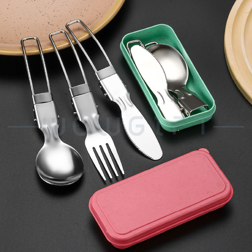 小麥外盒．304 不鏽鋼餐具三件組．便攜耐用環保餐具