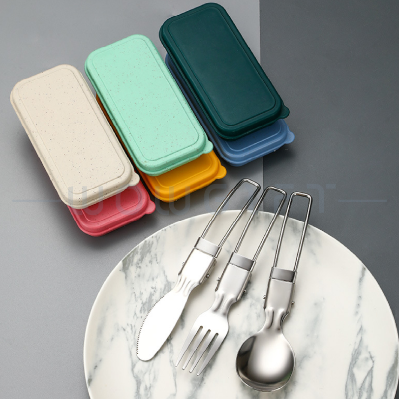 小麥外盒．304 不鏽鋼餐具三件組．便攜耐用環保餐具