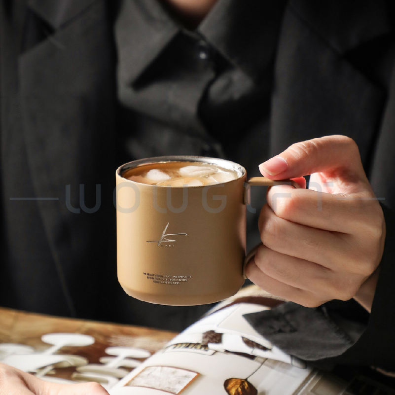 卡其雙層咖啡杯客製