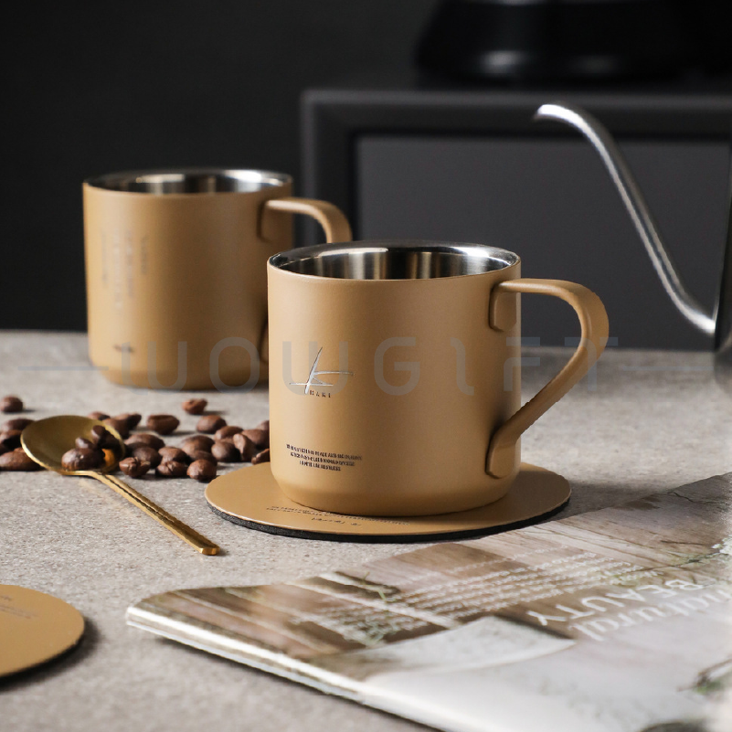 卡其雙層咖啡杯客製