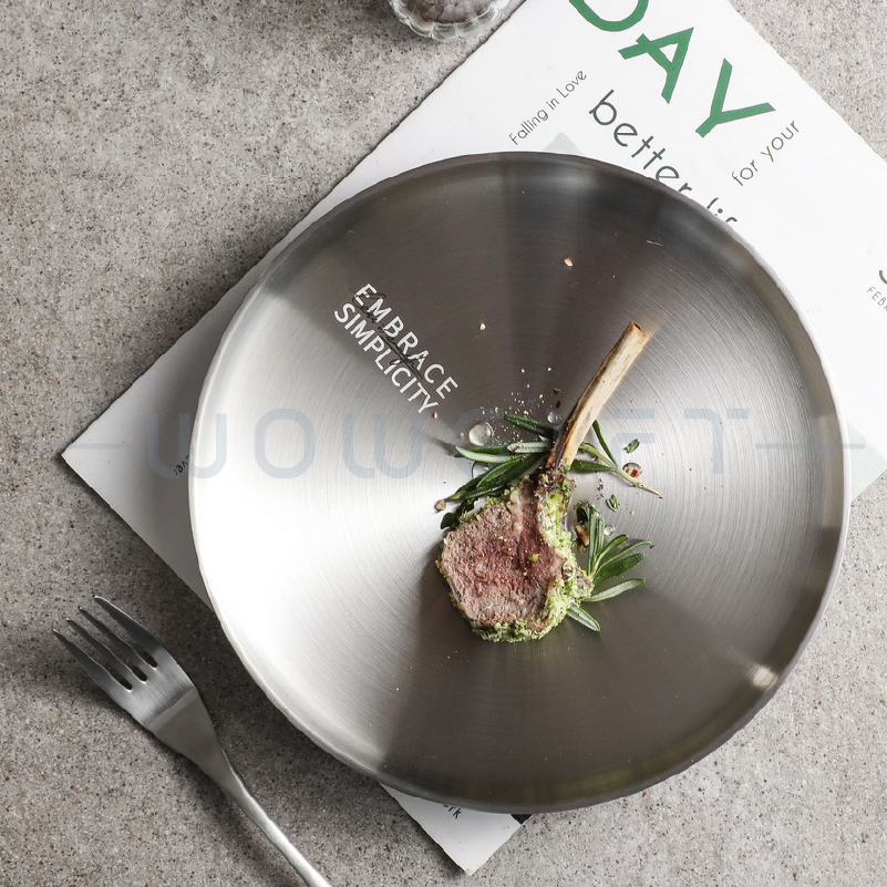 日式304不鏽鋼霧面雙層牛排盤客製