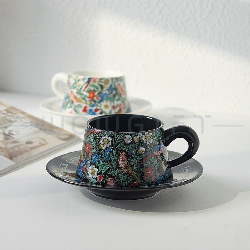 手繪花鳥陶瓷咖啡杯碟禮盒客製，下午茶伴手禮，品牌聯名