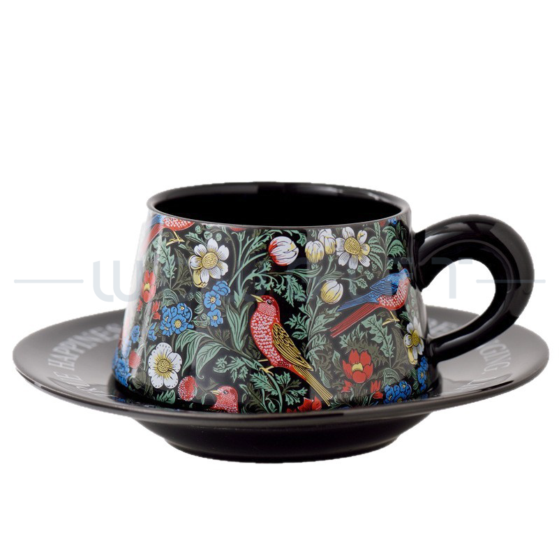 手繪花鳥陶瓷咖啡杯碟禮盒客製，下午茶伴手禮，品牌聯名