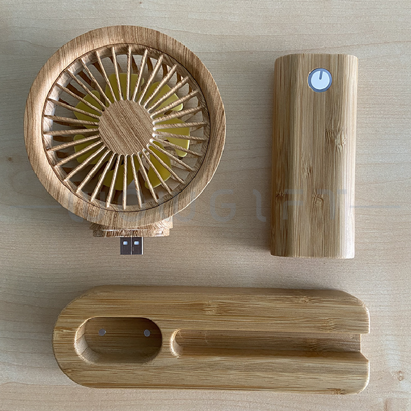 竹製手持桌面小風扇三合一客製，辦公室禮盒