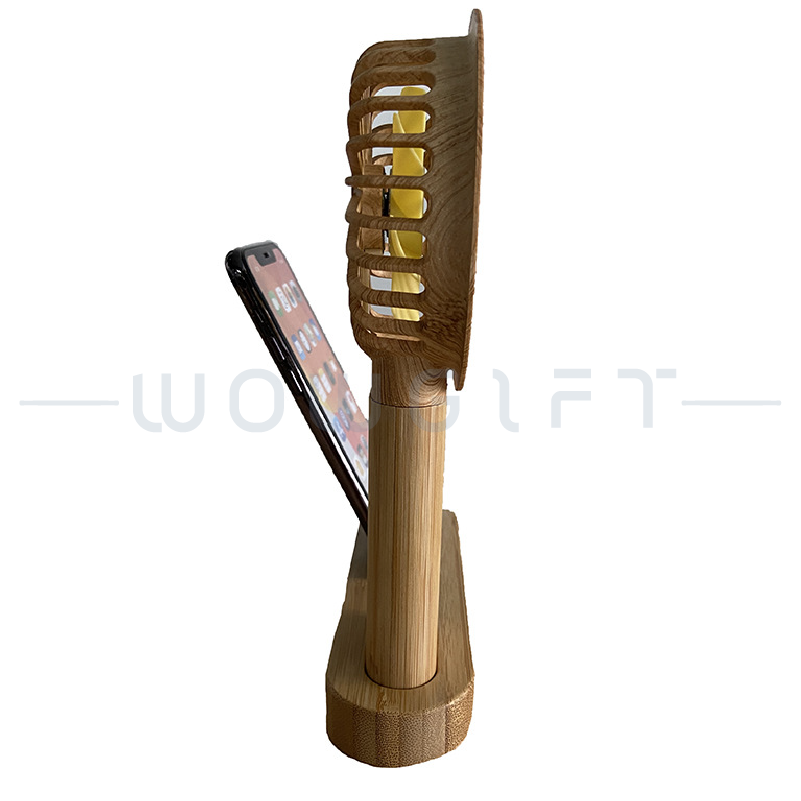 竹製手持桌面小風扇三合一客製，辦公室禮盒