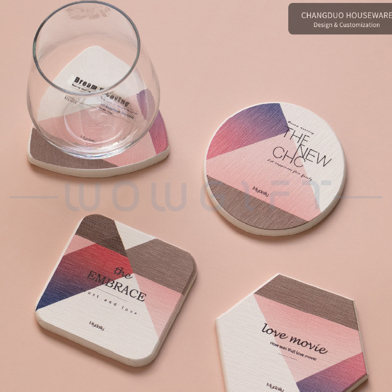 吸水杯墊客製．北歐風陶瓷吸水石杯墊．方形／三角／六邊形