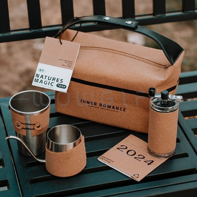 高質感皮革咖啡杯 4 件組．戶外手沖咖啡禮盒組