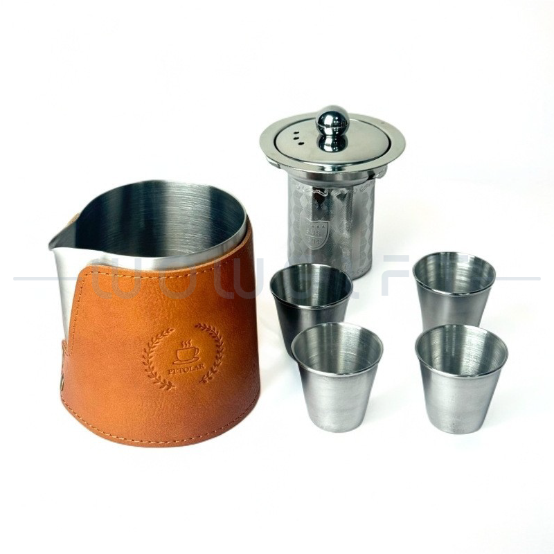 復古皮革泡茶杯套組客製．304不鏽鋼便攜茶具．企業禮品／會員贈品
