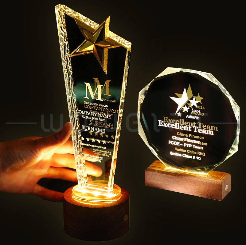 水晶發光獎杯客製．雕刻獎座．員工表揚