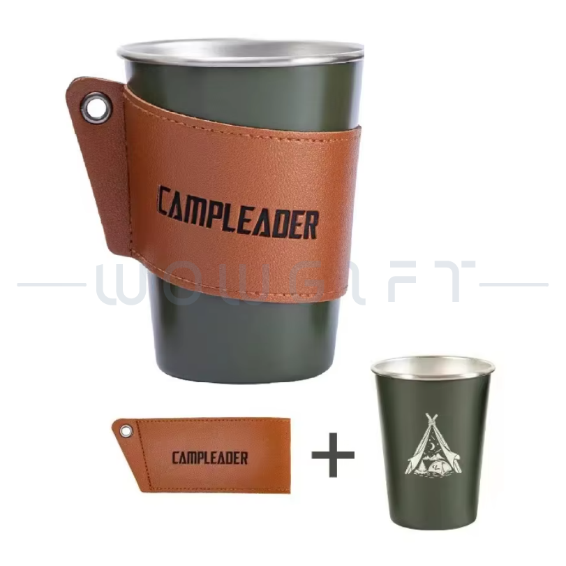 露營不銹鋼杯｜皮革杯套