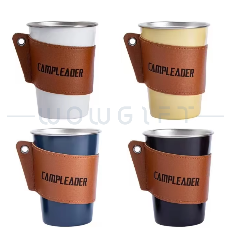 露營不銹鋼杯｜皮革杯套