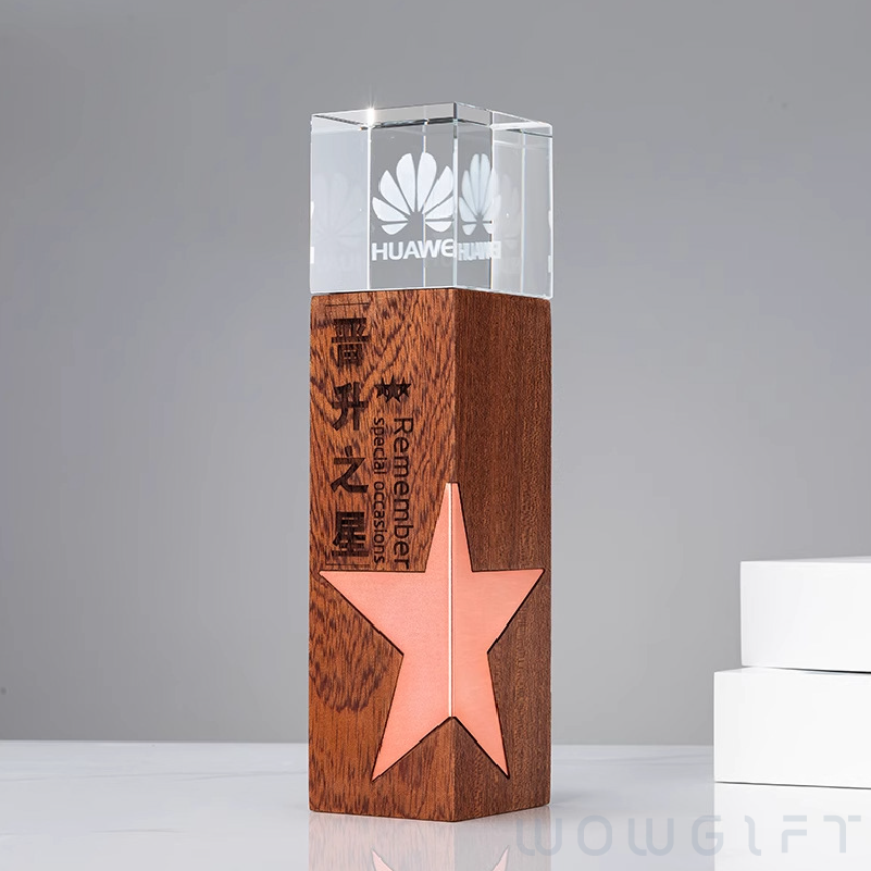 客製水晶獎座．木質水晶獎盃