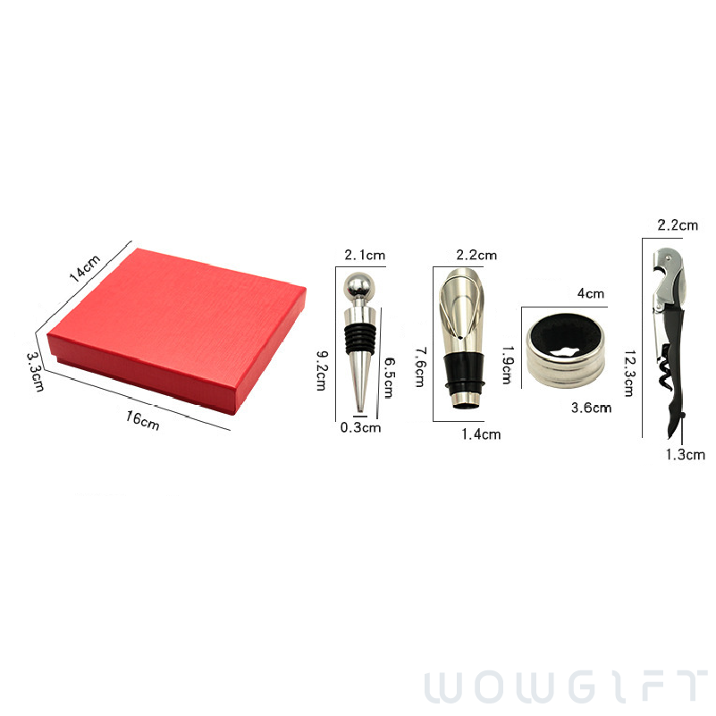 客製紅酒開瓶器四件組．不鏽鋼酒具禮盒
