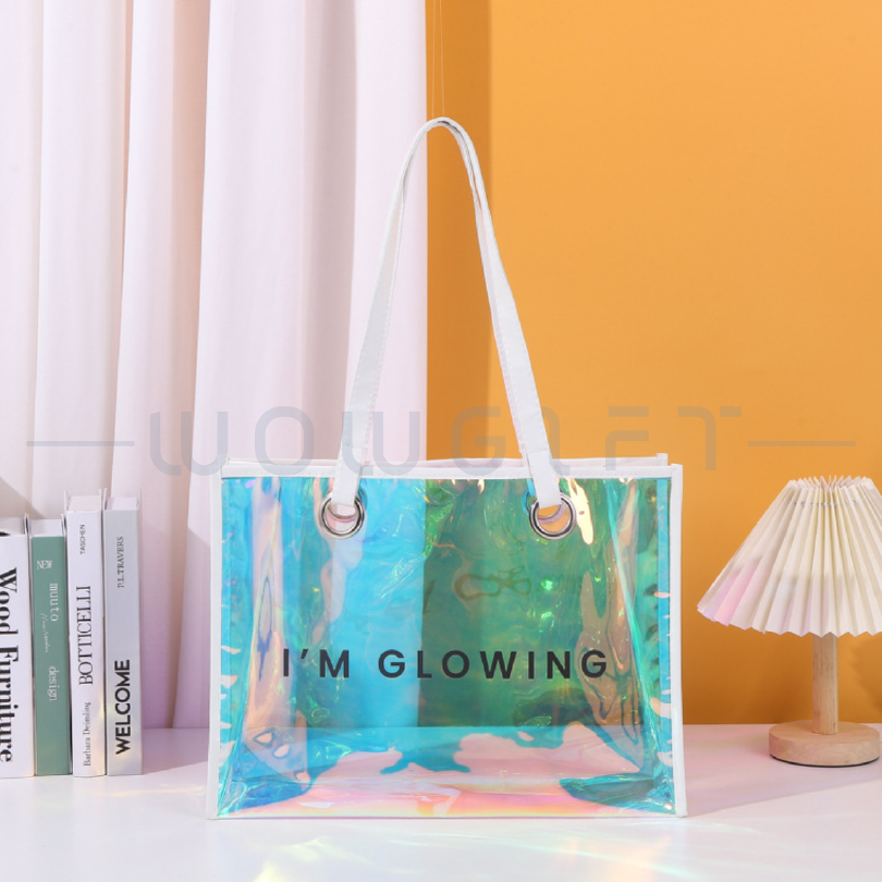 PVC 霧光手提袋．彩虹幻彩購物袋