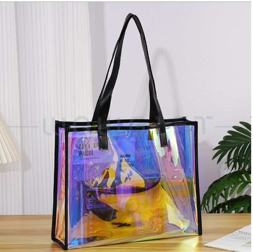 PVC 霧光手提袋．彩虹幻彩購物袋