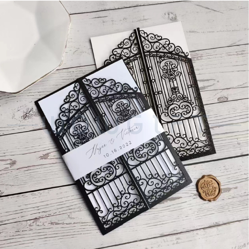 雷雕喜帖．婚禮邀請卡．歐式蕾絲風雷射雕刻喜卡