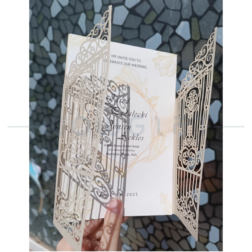 雷雕喜帖．婚禮邀請卡．歐式蕾絲風雷射雕刻喜卡