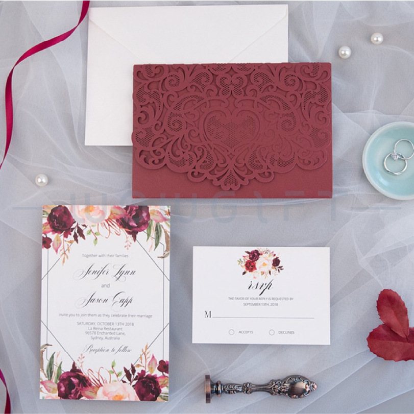 蕾絲珠光紙三折喜帖．婚禮請柬客製化