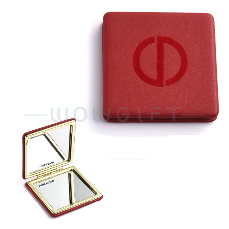 紅皮革方形隨身鏡