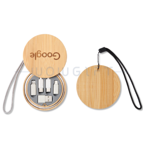 竹製六合一快充線．可收納圓盤設計