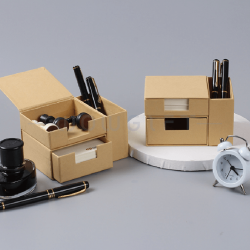 抽屜式便條紙組客製．牛皮紙便利貼禮盒．企業文具禮贈品