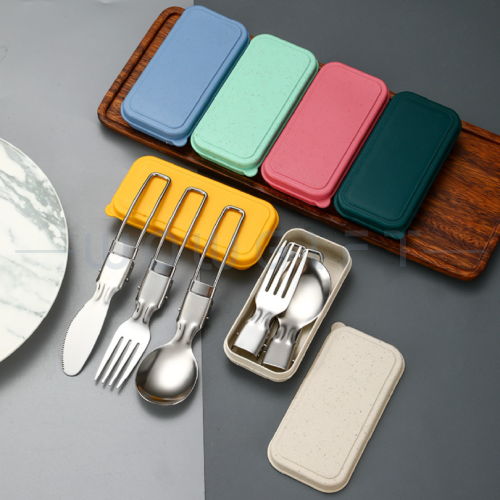 小麥外盒．304 不鏽鋼餐具三件組．便攜耐用環保餐具