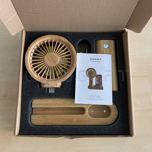 竹製手持桌面小風扇三合一客製，辦公室禮盒