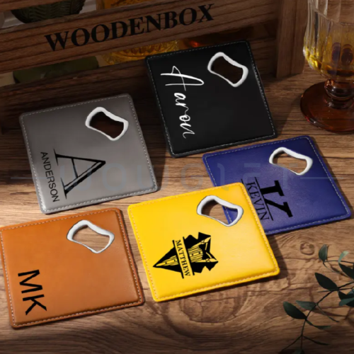 方形PU皮革杯墊開瓶器二合一客製