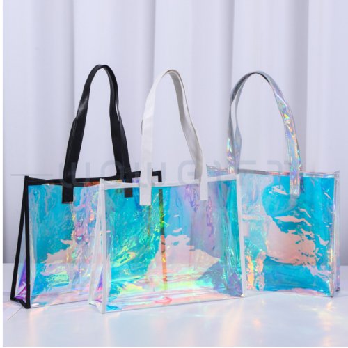 PVC 霧光手提袋．彩虹幻彩購物袋
