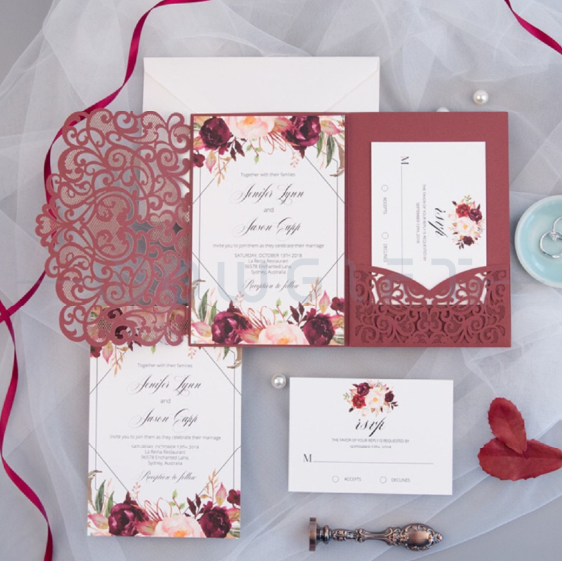 蕾絲珠光紙三折喜帖．婚禮請柬客製化