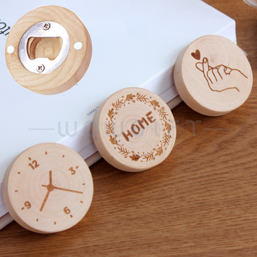 原木圓形啤酒開瓶器．磁吸冰箱造型開瓶器